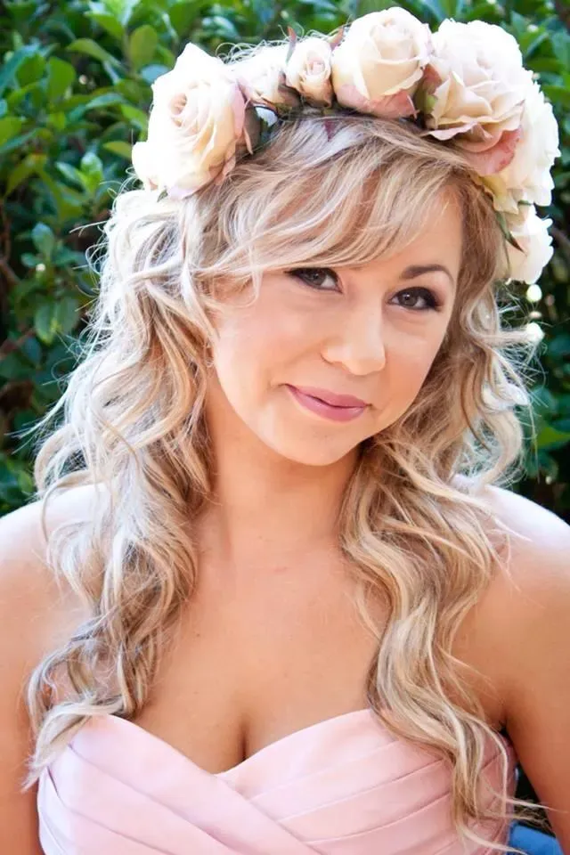 Bridal hair and makeup Newcastle, loose waves worn with a fresh flower crown