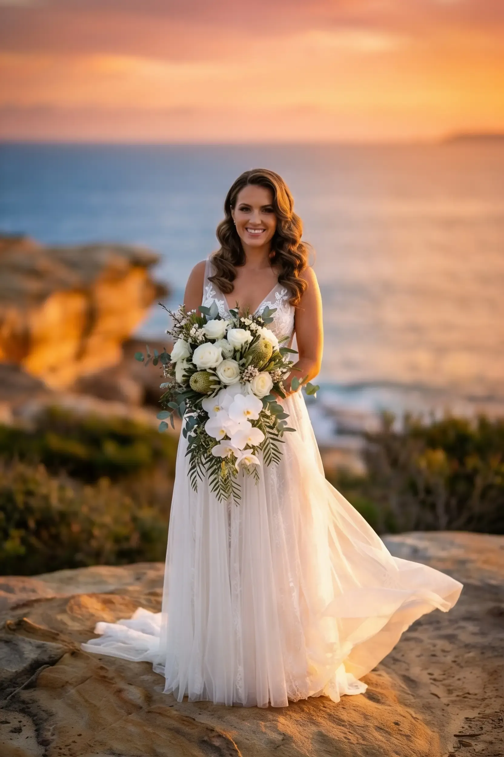 Central Coast bride with a soft bridal upstyle by Bellus