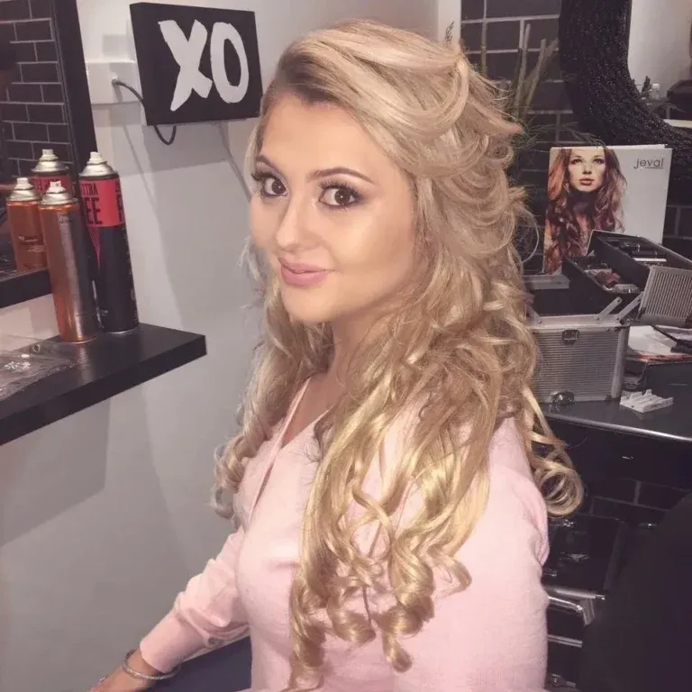 A bride at her bridal hair trial with Amanda Frost, long blonde curls finished in the studio