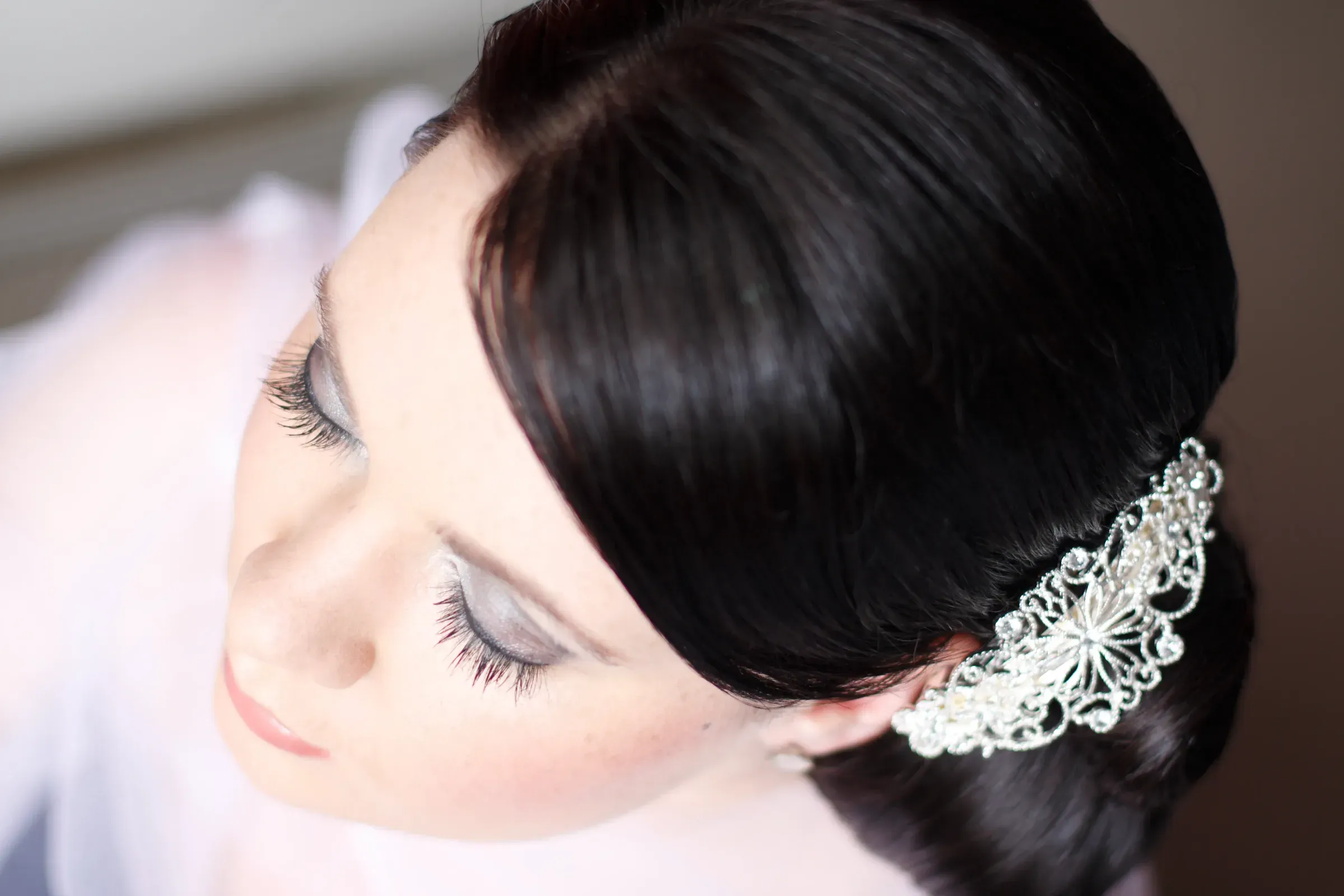 Evening glamour hair and makeup by Bellus, finished in the studio at Cameron Park
