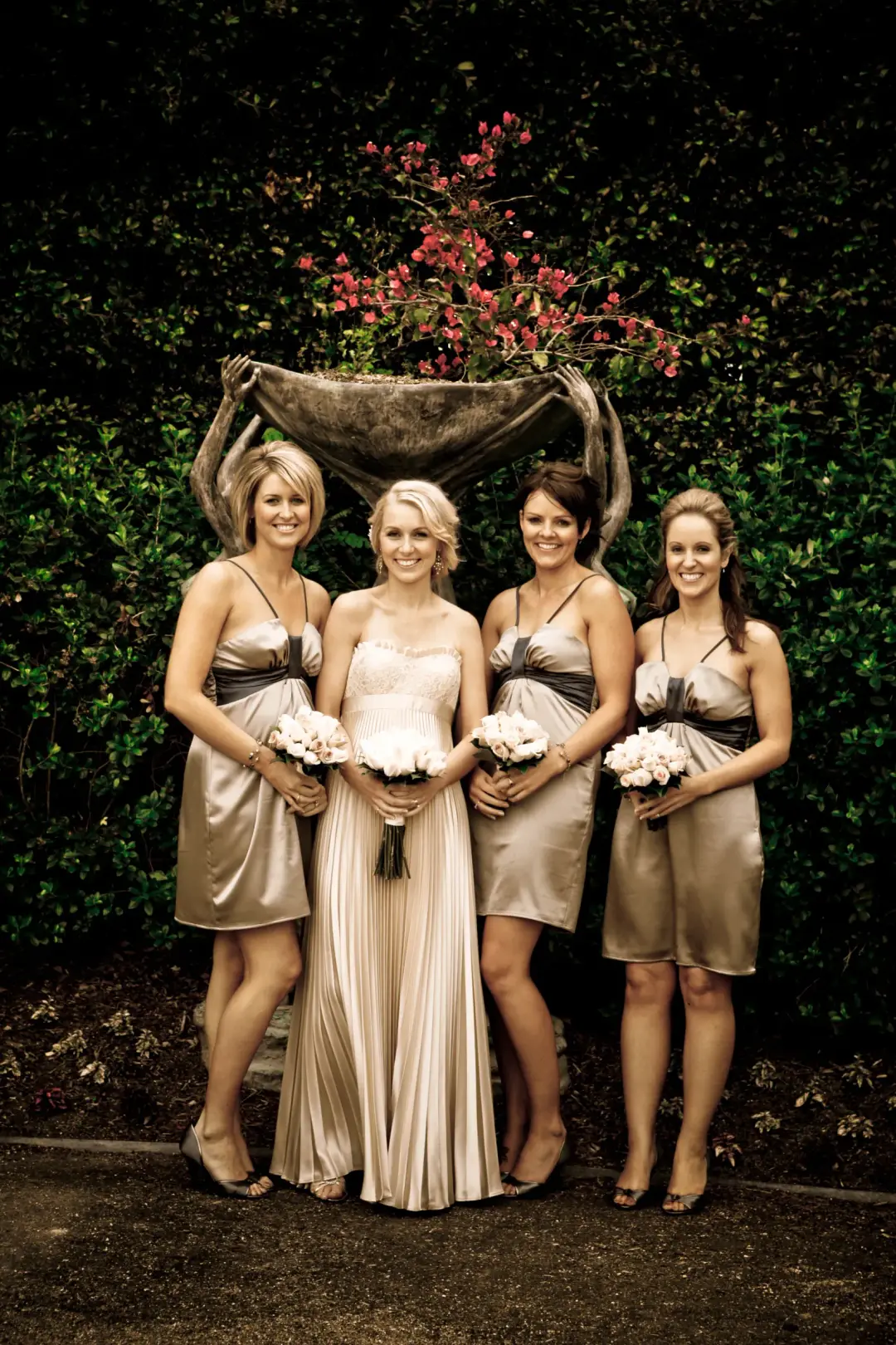 Bridal party bridesmaids gold dresses