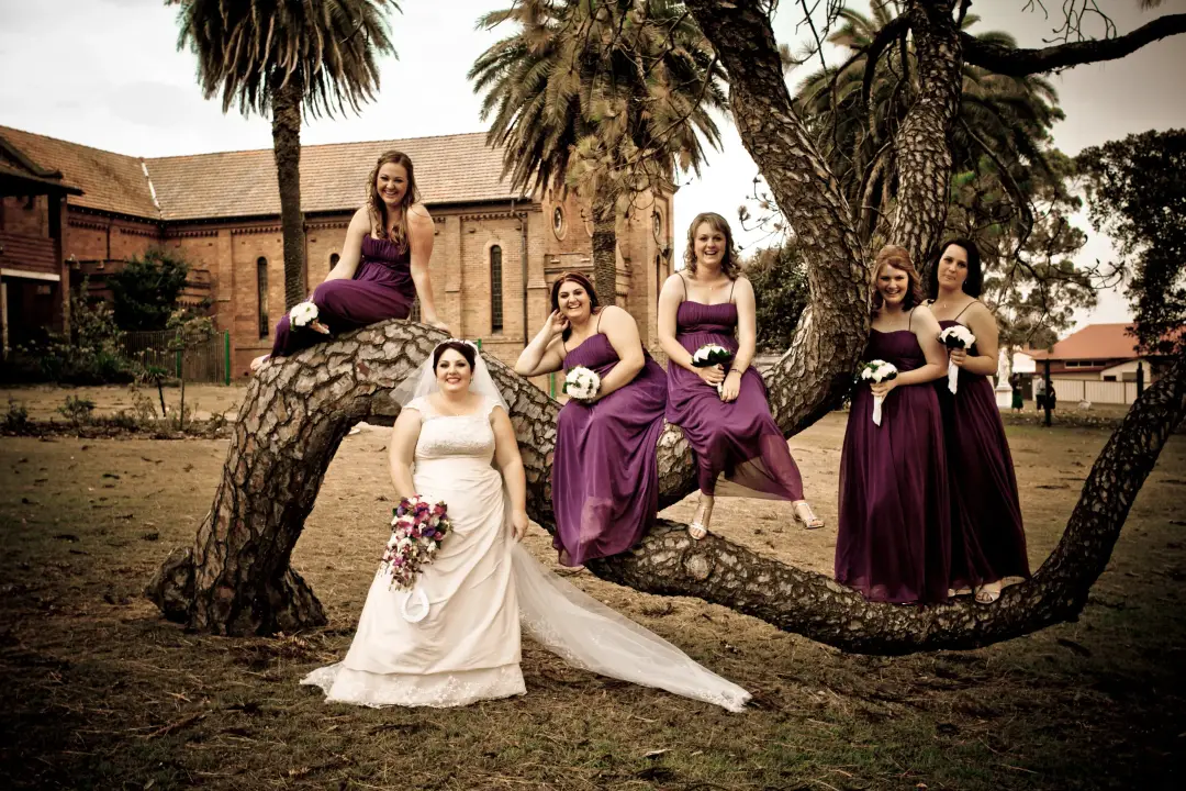 Bridal party under the palms