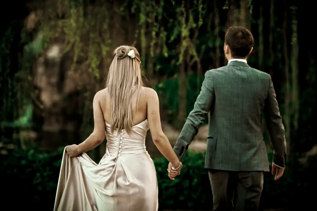 Intimate wedding walking together