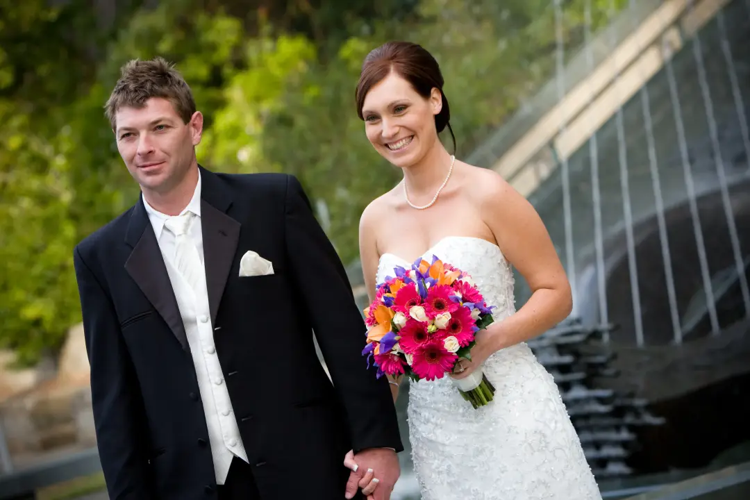 The finished bridal hair and makeup by Amanda Frost of Bellus on the wedding day