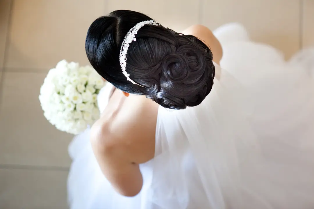 The finished bridal hair and makeup by Bellus at a real wedding